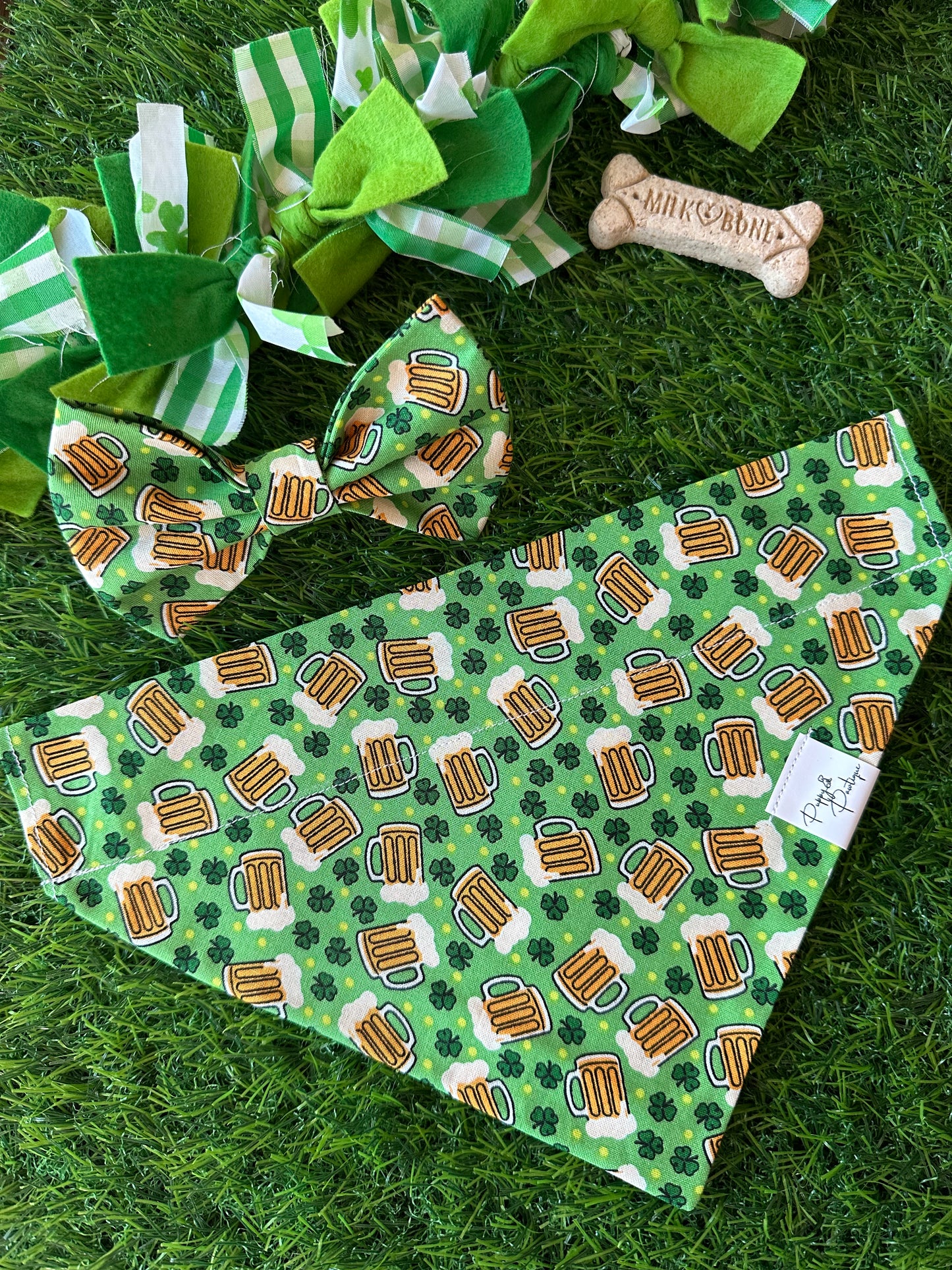 Green Shamrocks and Beer St. Patrick's Day Dog Bandana