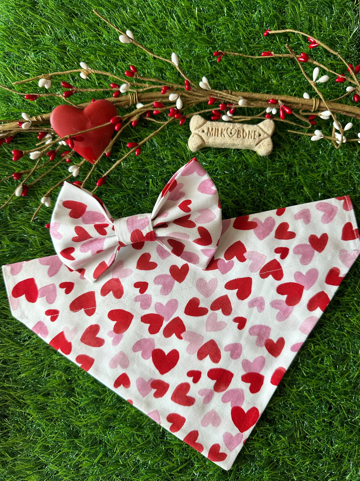 Red and Pink Hearts Dog Bandana