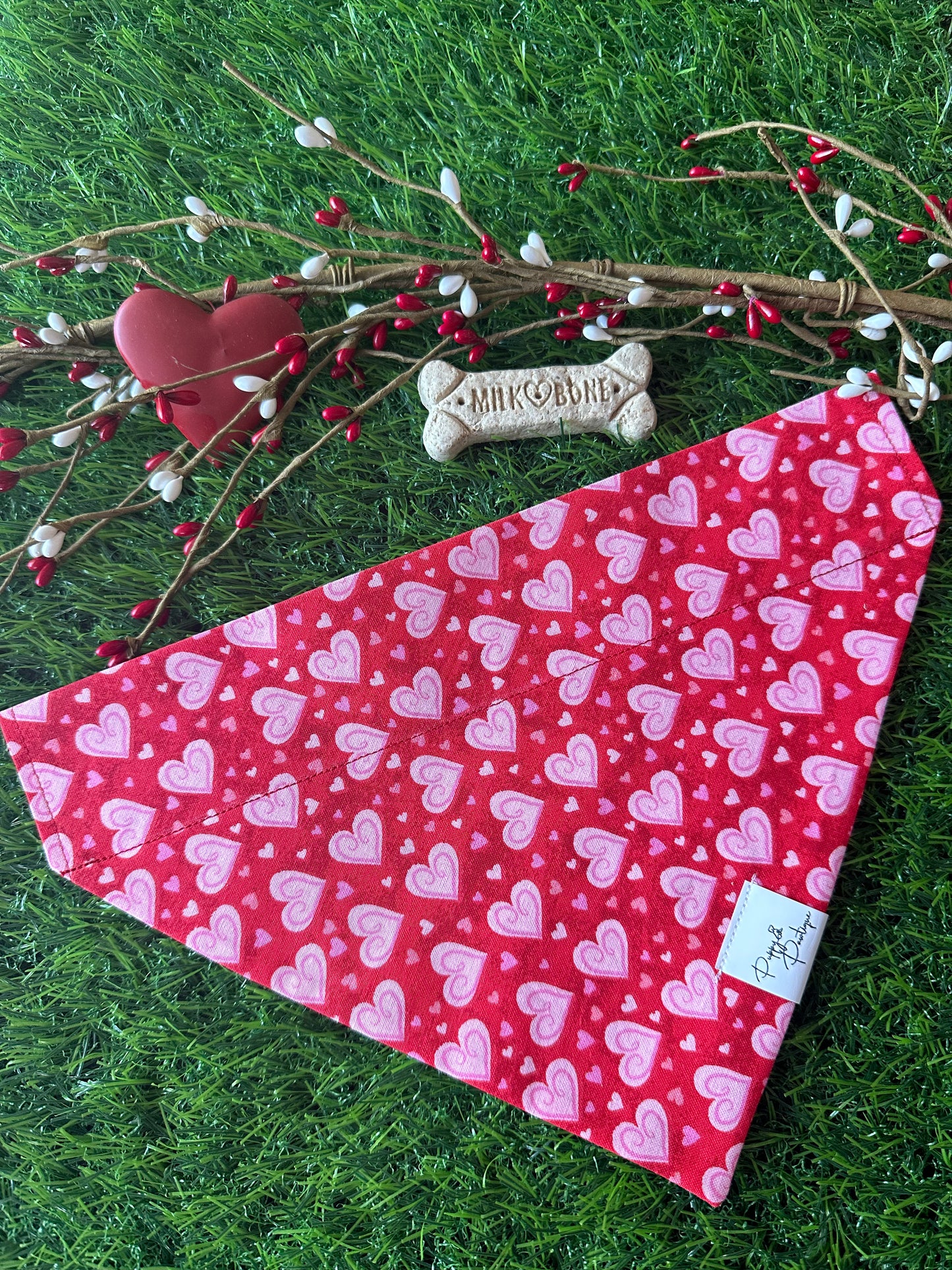 Pink Hearts on Red Dog Bandana