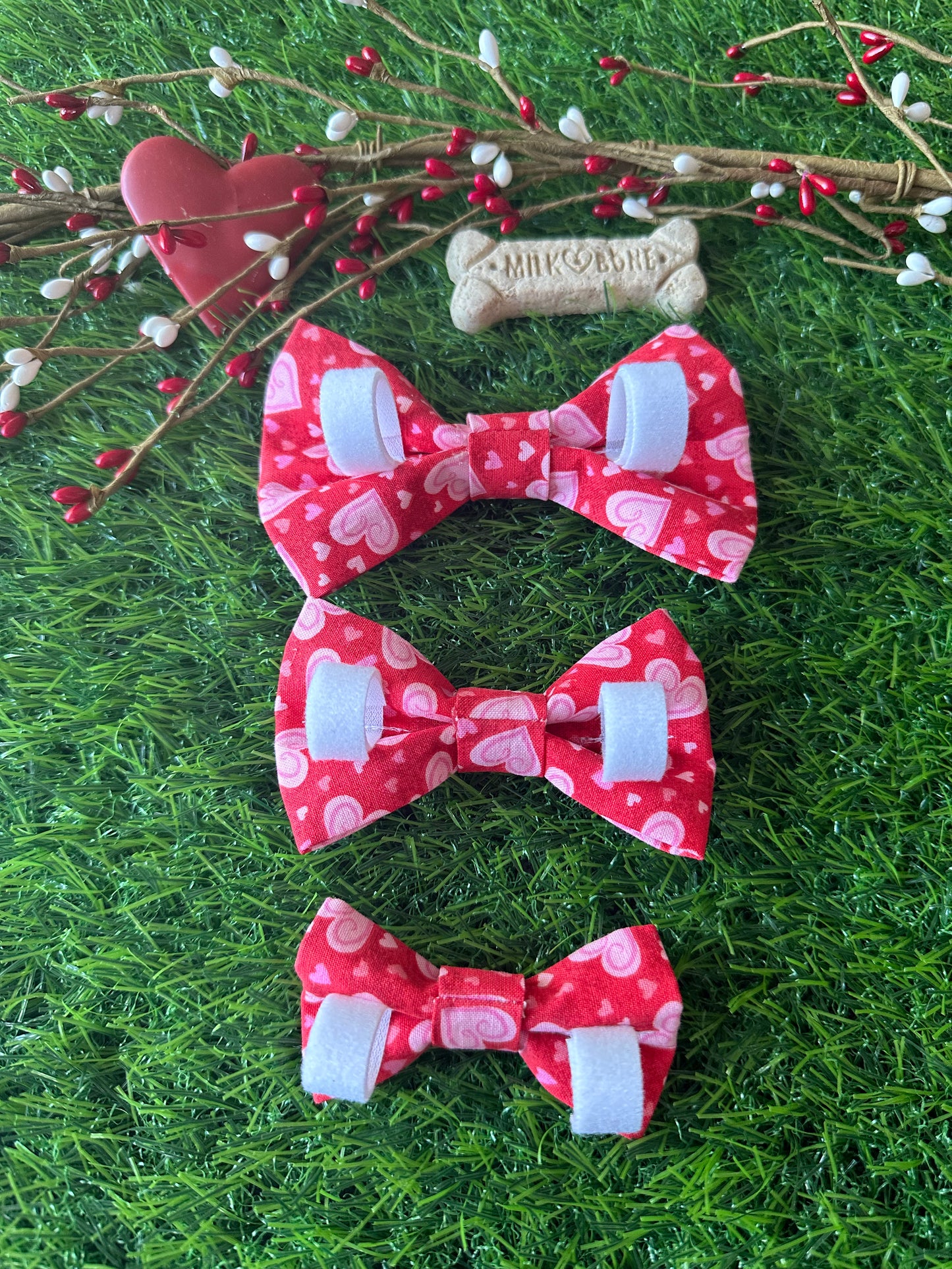 Pink Hearts on Red Bow Tie