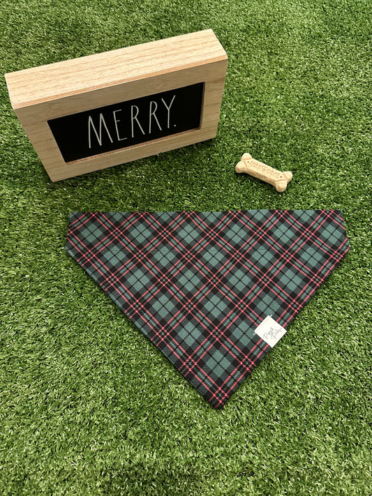 Green and Red Tartan Plaid Dog Bandana