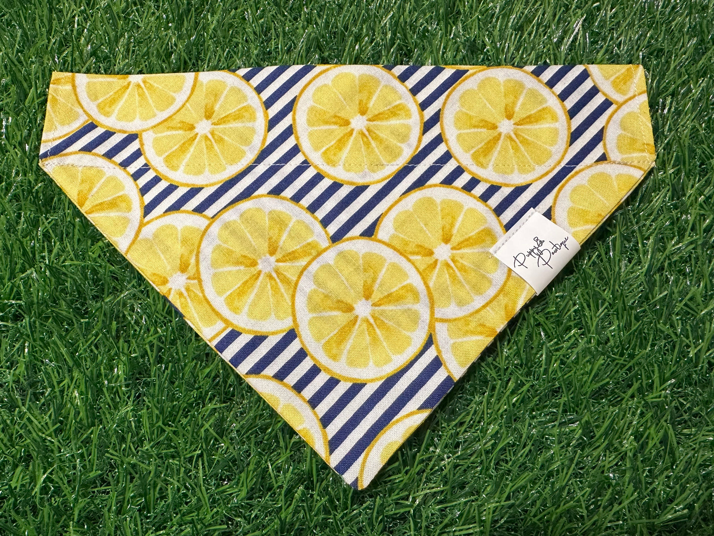 Navy & White Striped Lemon Dog Bandana