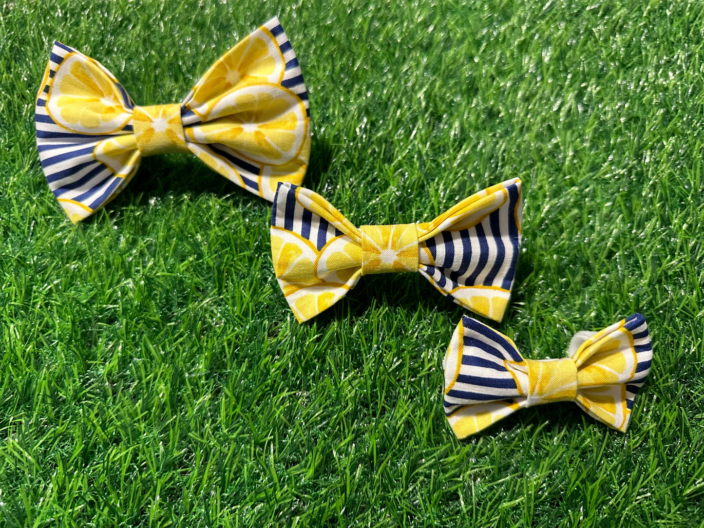 Navy & White Striped Lemon Bow Tie