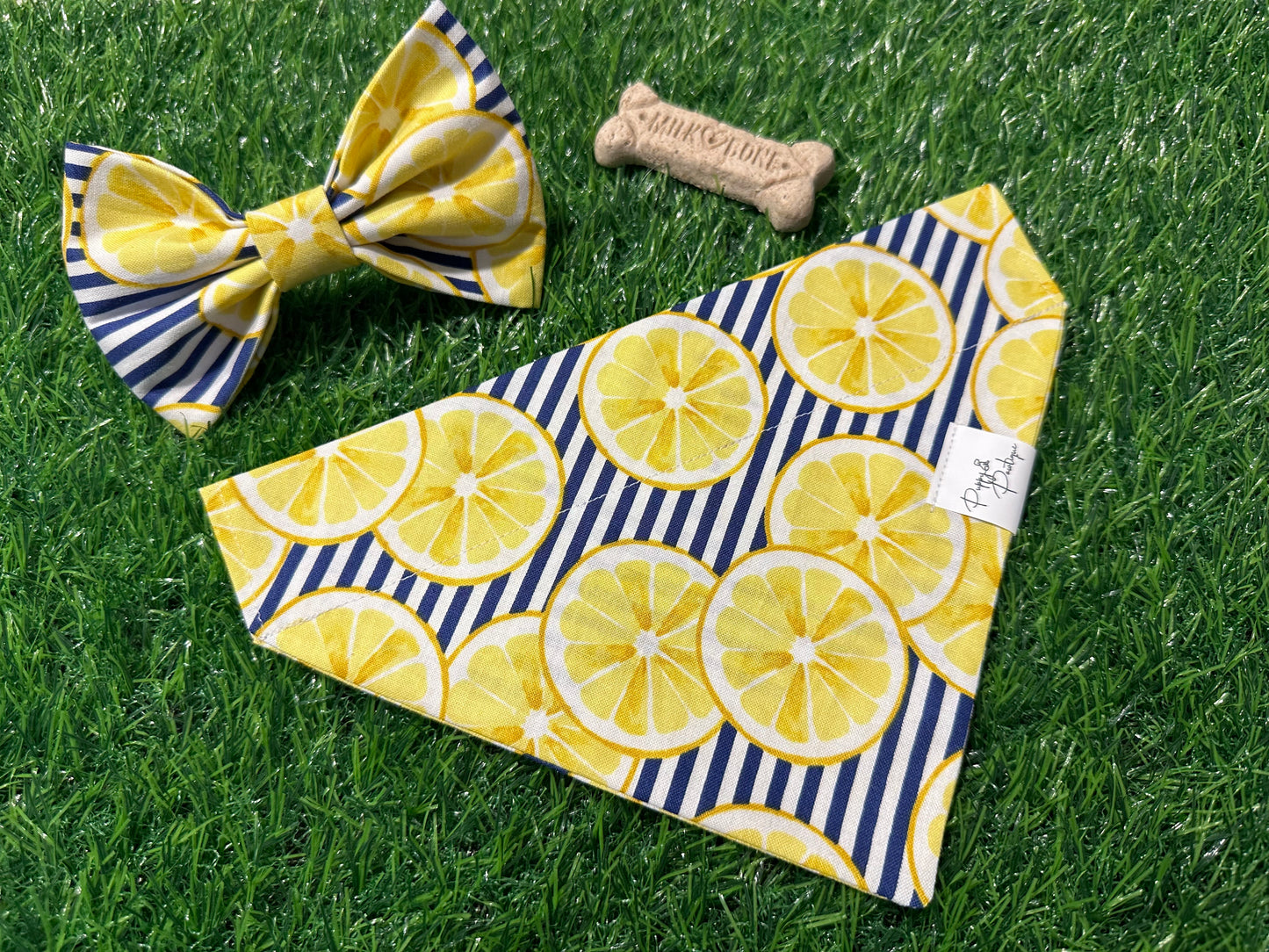 Navy & White Striped Lemon Dog Bandana