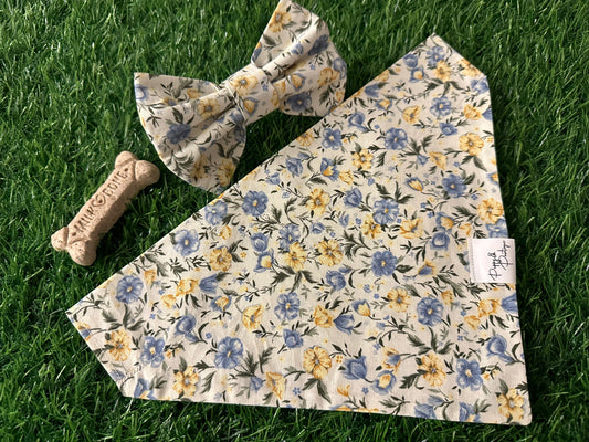 Yellow And Blue Floral Dog Bandana