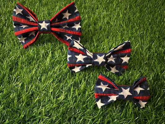 Red Stripes And White Stars On Navy Bow Tie