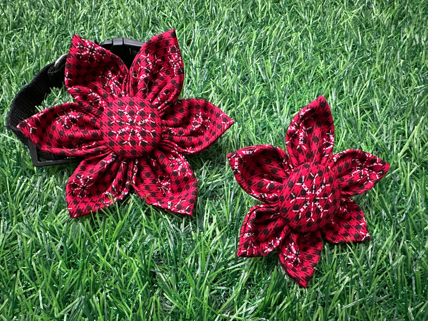 White Stitched Snowflakes on Red Collar Flower