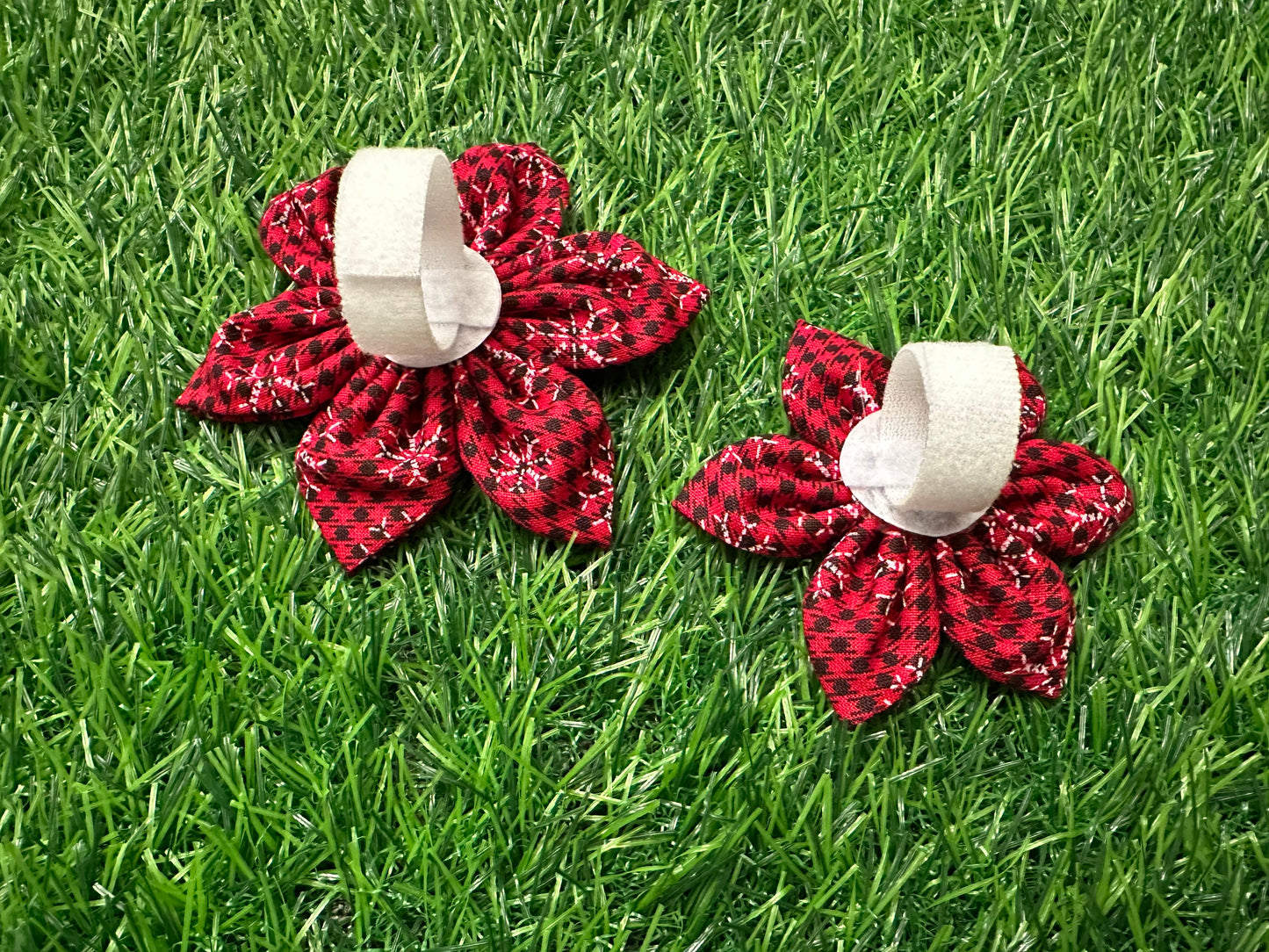 White Stitched Snowflakes on Red Collar Flower