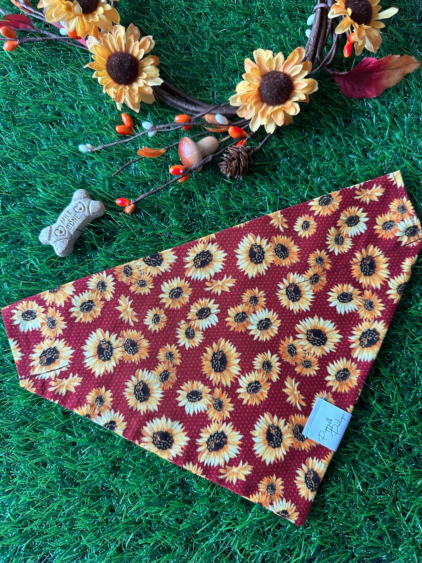 Sunflowers on Burgundy Dog Bandana