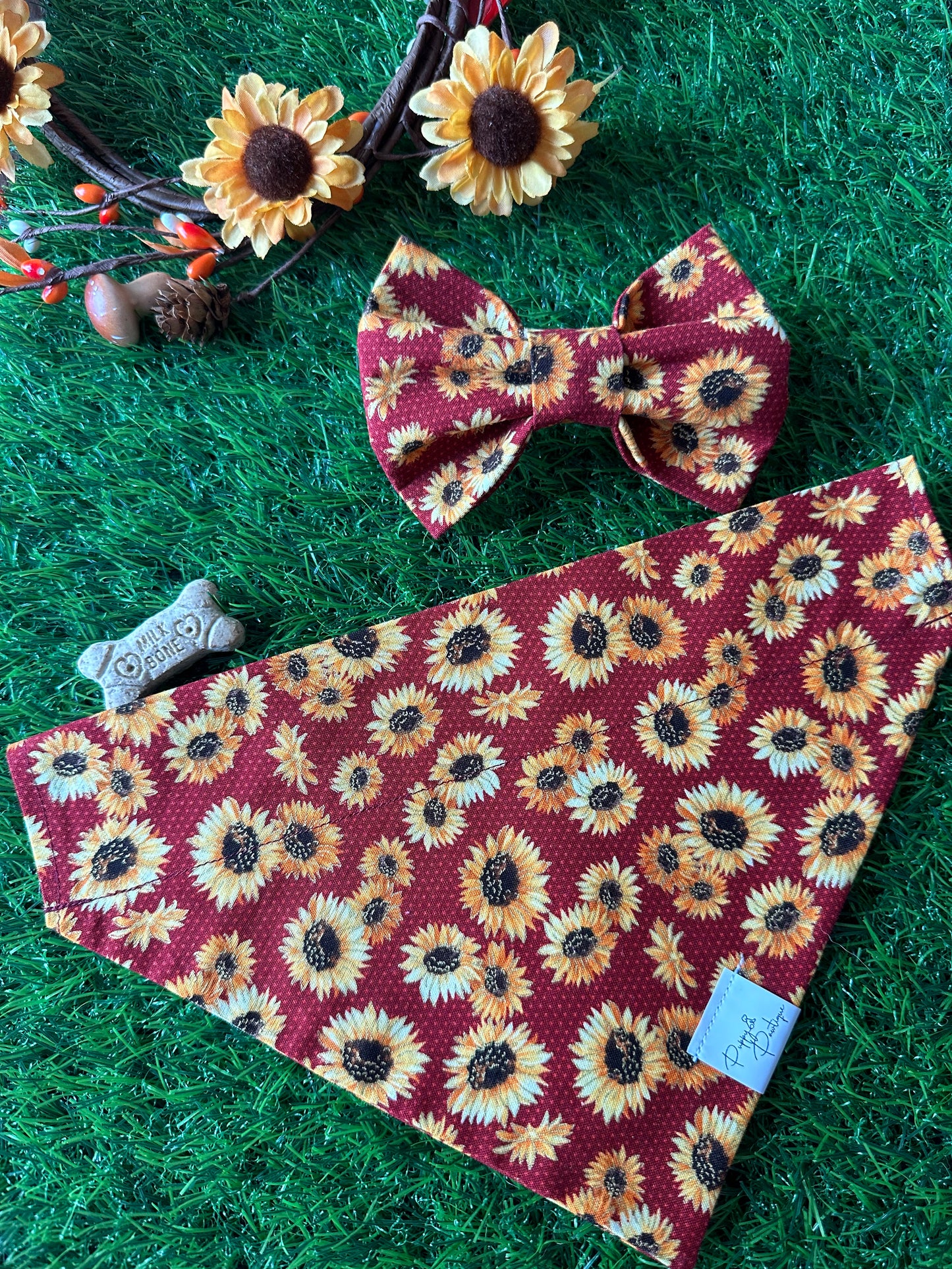 Sunflowers on Burgundy Dog Bandana