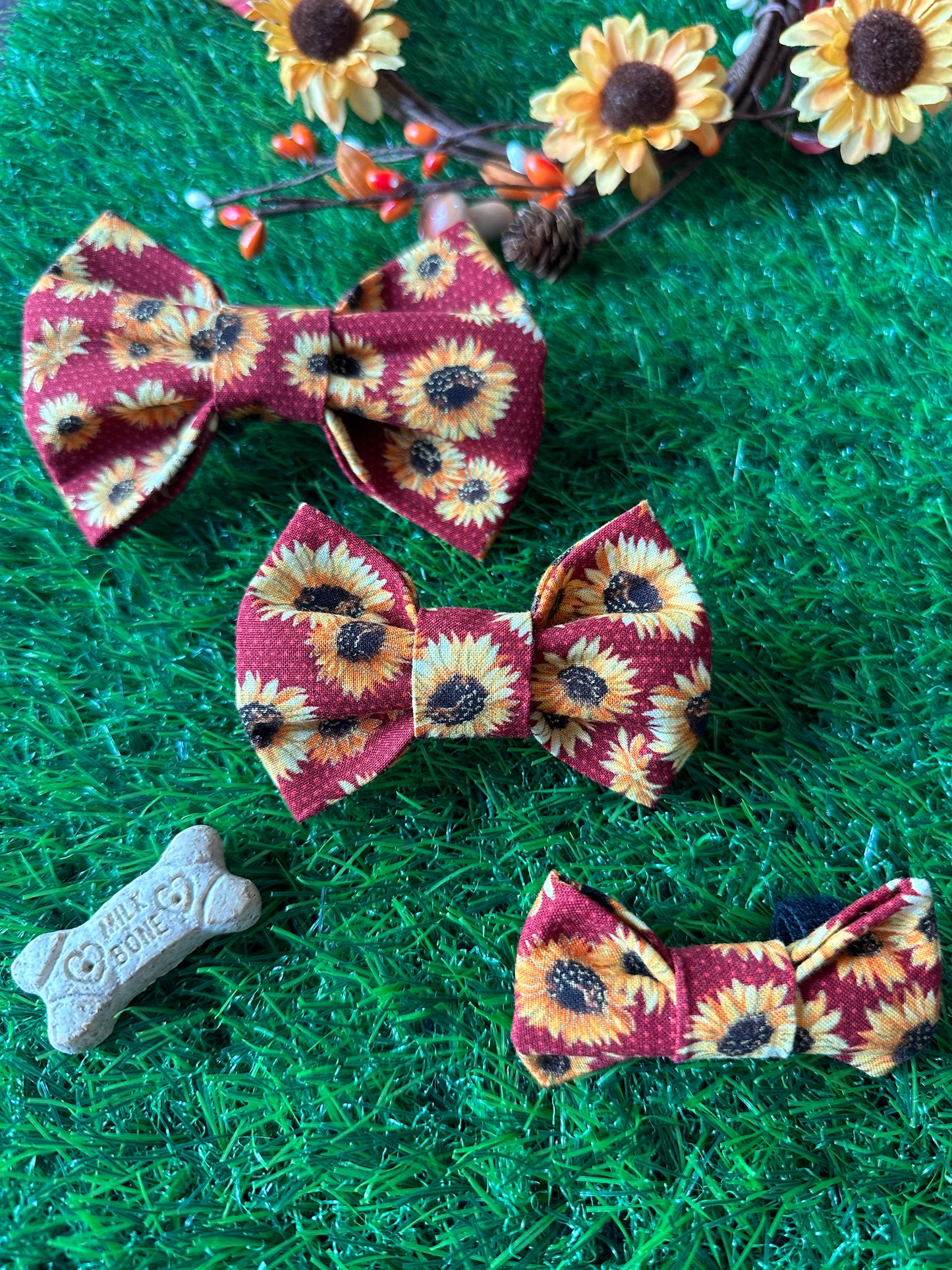 Sunflowers on Burgundy Bow Tie