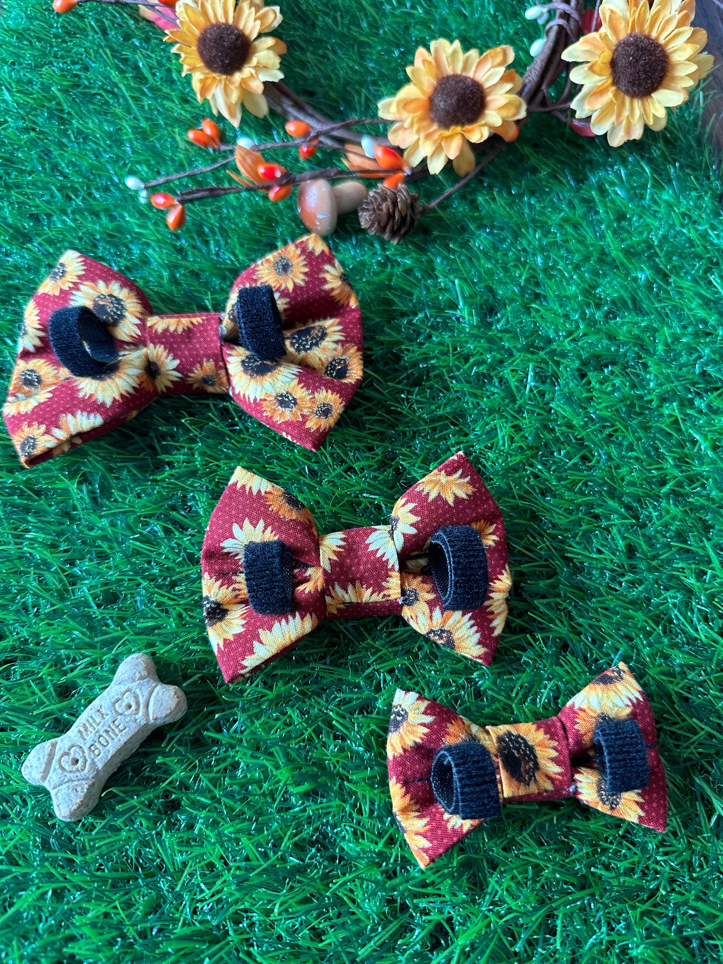 Sunflowers on Burgundy Bow Tie