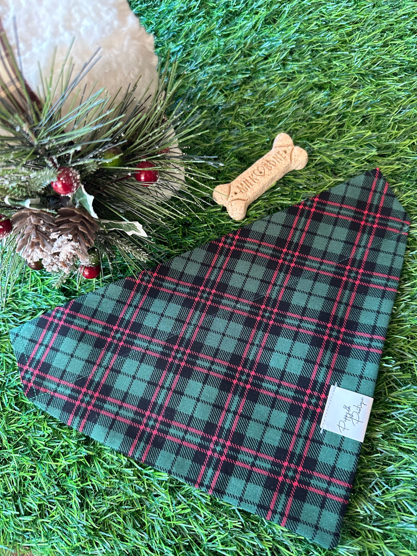 Green and Red Tartan Plaid Dog Bandana