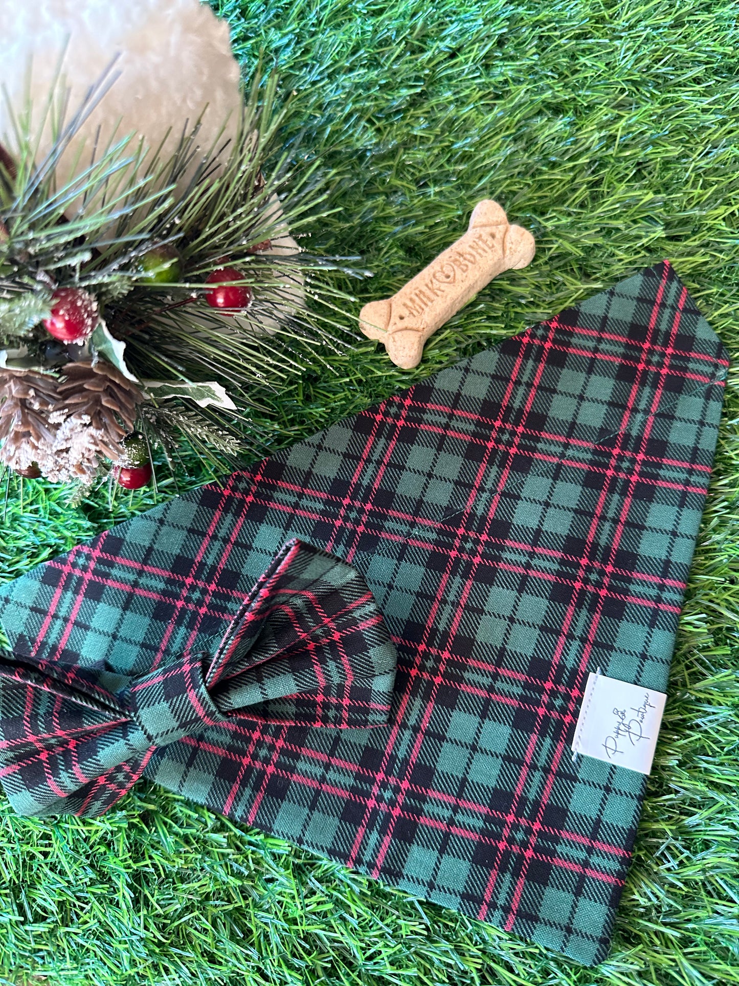 Green and Red Tartan Plaid Dog Bandana